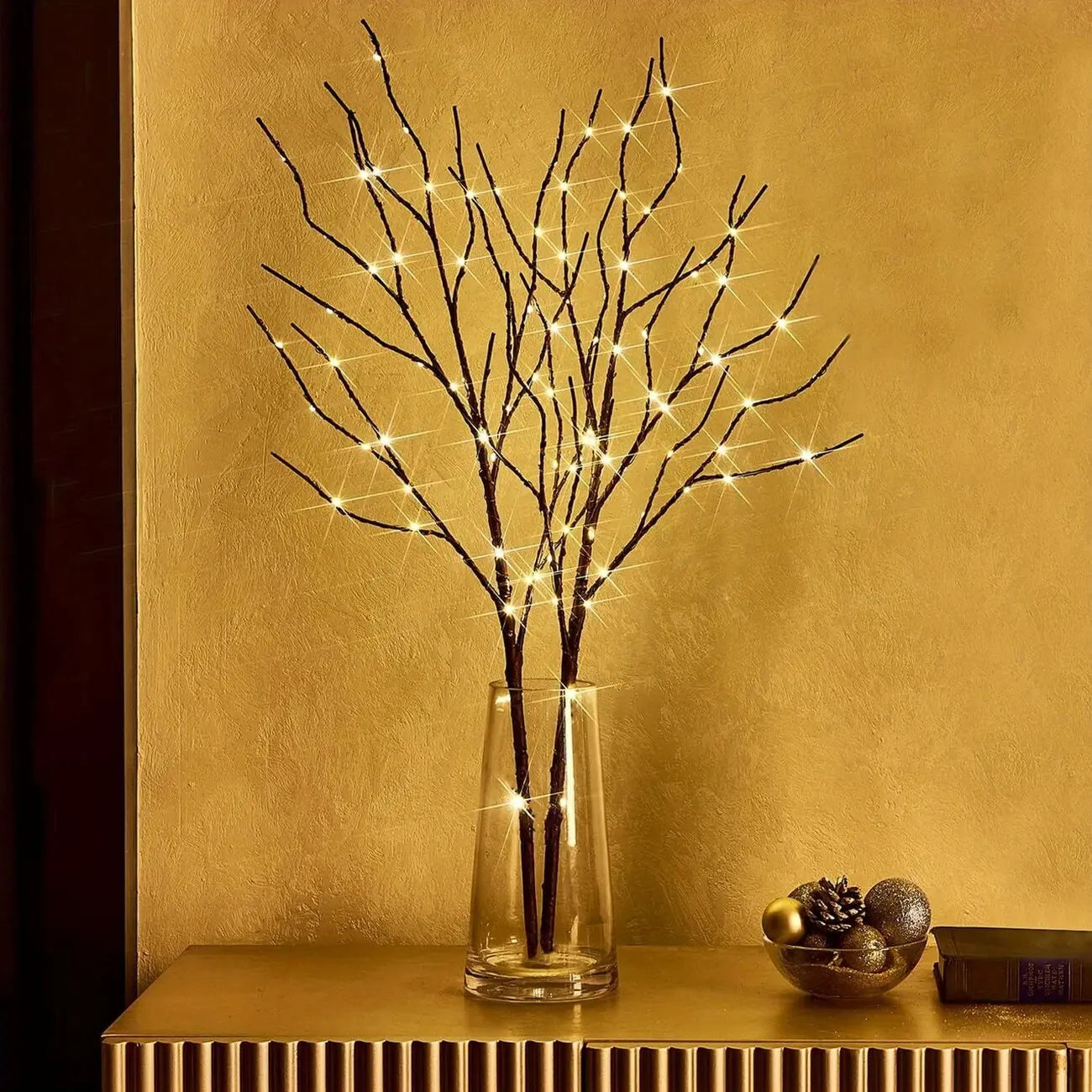 1Pc 74Cm/29.13In 50LED Brown Artificial Branches Lights,Indoor Battery Powered Decoration Light for Home,Restaurant,Coffee,Store