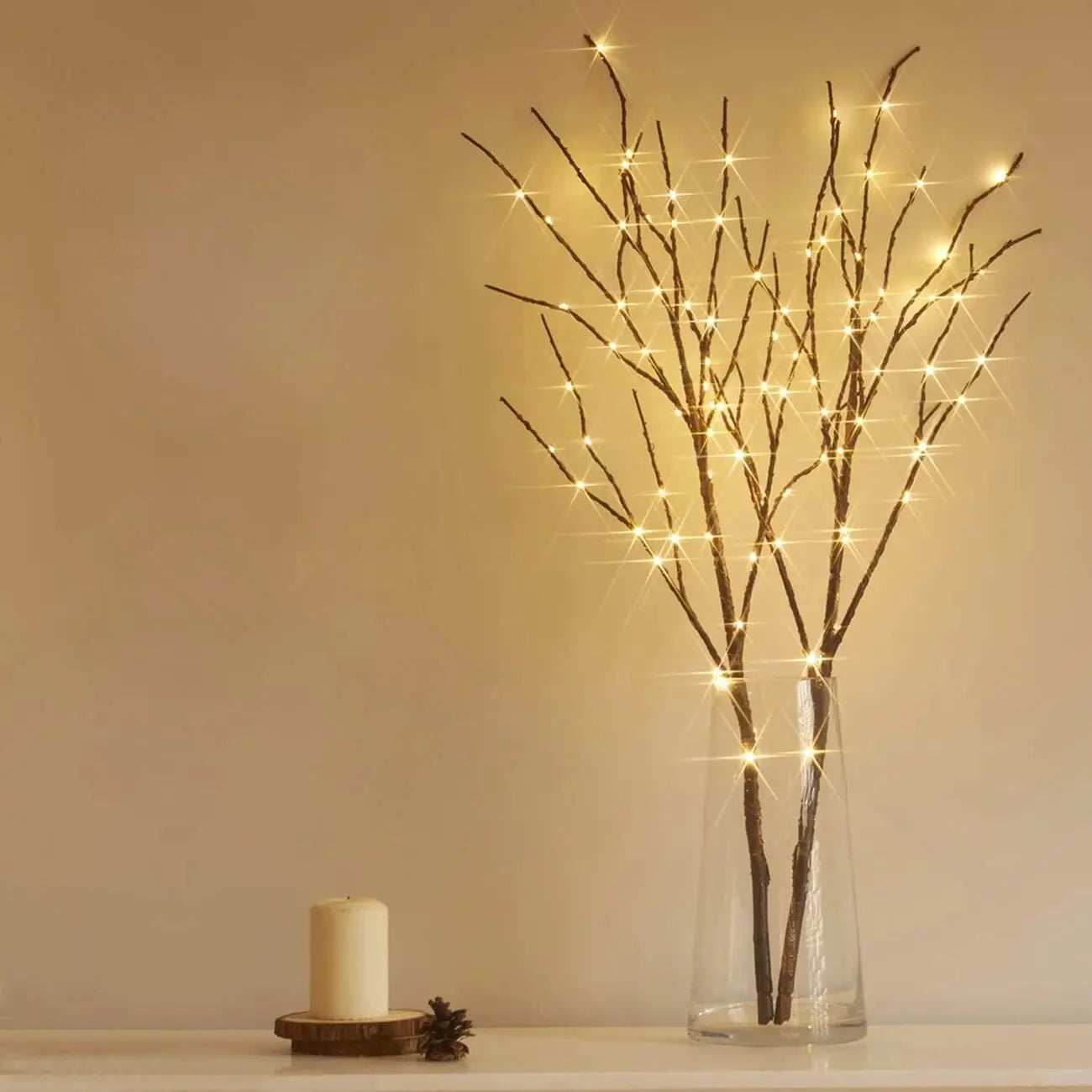 1Pc 74Cm/29.13In 50LED Brown Artificial Branches Lights,Indoor Battery Powered Decoration Light for Home,Restaurant,Coffee,Store